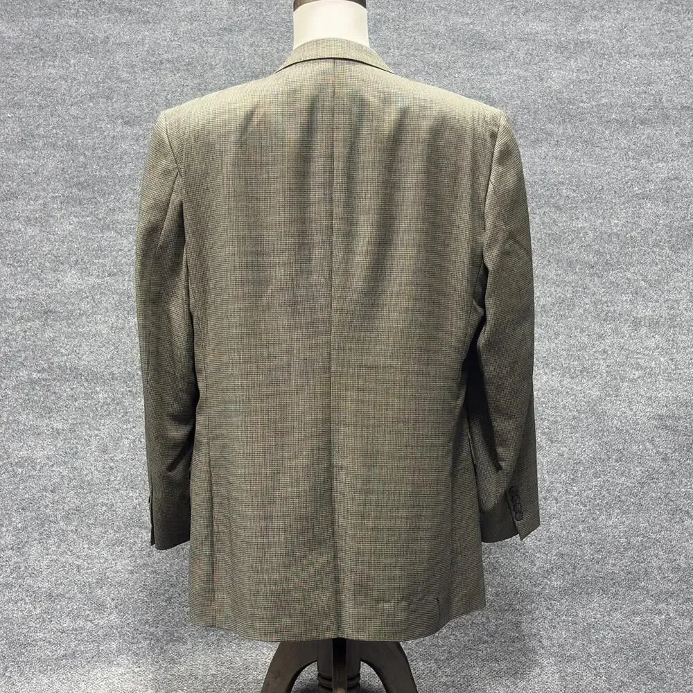 Jos A Bank Blazer Mens 46L Brown Black 100% Wool Sport Coat Jacket Checked